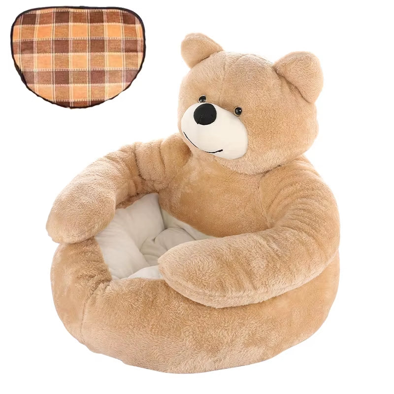 Super Soft Dog Bed Cute Winter Warm Bear Hug Cat Sleeping Mat Semi-Closed Puppy Kitten Plush Nest Cushion Dog Sofa Pet Supplies